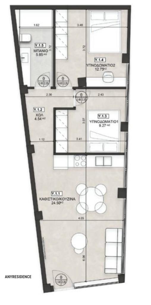 2 room apartment in Athens, photo #2, listing #2524233